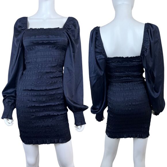 Dress Forum Dresses & Skirts - Dress Forum Women Size S Blue Smocked Satin Pullover Long Sleeve Mini NEW Dress